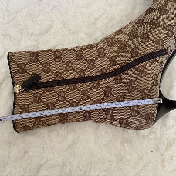 GUCCI GG Monogram Canvas Leather Ankle Boots Booties Stiletto Heels Pointed Toe - Picture 15 of 16